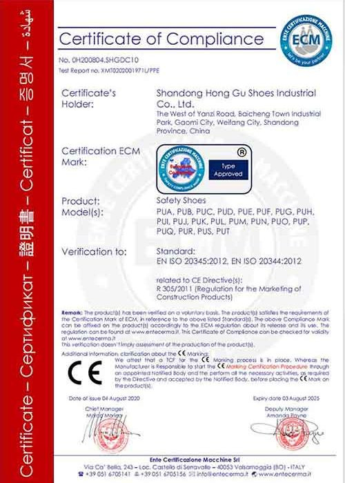 Safety Shoes CE Certficate